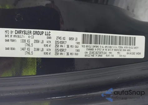 2013 Chrysler Town & Country Touring z USA, uszkodzony, nr VIN 2C4RC1BG7DR751641